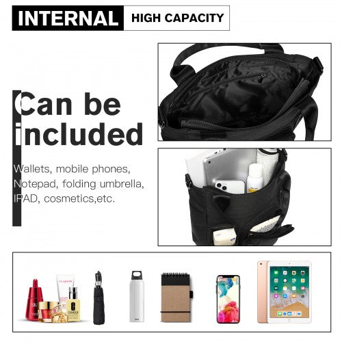 Easy Luggage LB6923 - Kono Multi-Compartment Tote Shoulder Bag - Black