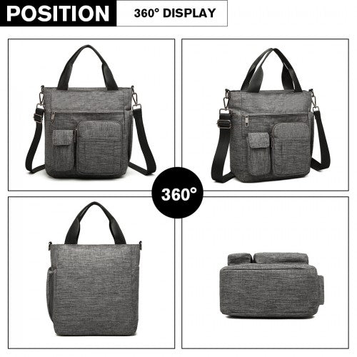 Easy Luggage LB6923 - Kono Multi-Compartment Tote Shoulder Bag - Grey