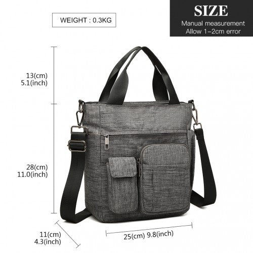 Easy Luggage LB6923 - Kono Multi-Compartment Tote Shoulder Bag - Grey