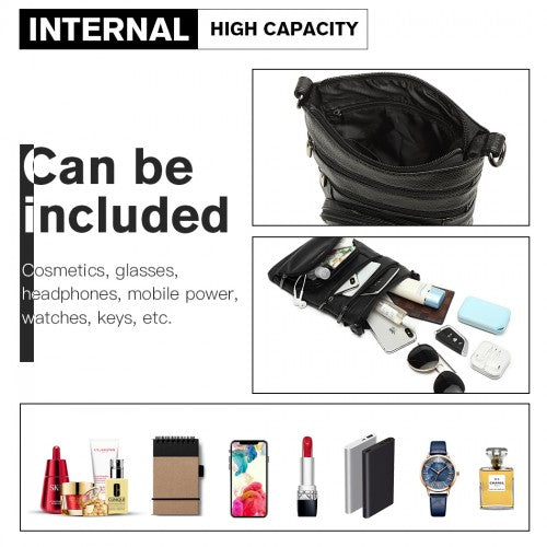 Easy Luggage LB6927 - Miss Lulu Multi Pocket Leather Look RFID-Blocking Cross Body Bag - Black