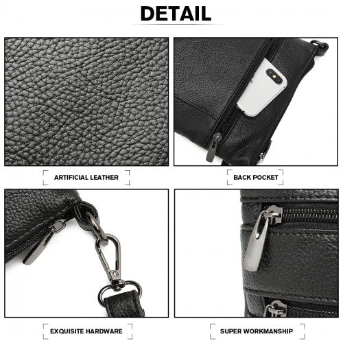 Easy Luggage LB6927 - Miss Lulu Multi Pocket Leather Look RFID-Blocking Cross Body Bag - Black