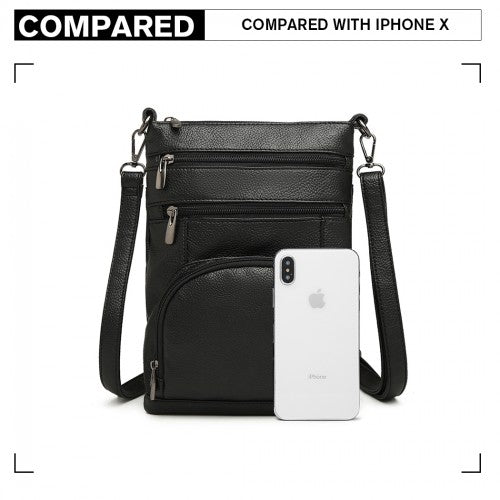 Easy Luggage LB6927 - Miss Lulu Multi Pocket Leather Look RFID-Blocking Cross Body Bag - Black