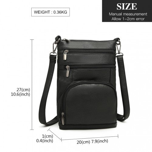 Easy Luggage LB6927 - Miss Lulu Multi Pocket Leather Look RFID-Blocking Cross Body Bag - Black