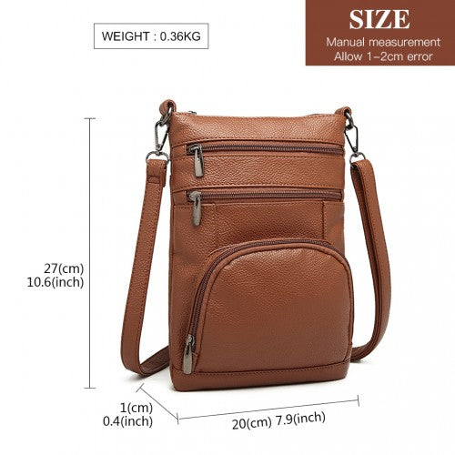 Easy Luggage LB6927 - Miss Lulu Multi Pocket Leather Look RFID-Blocking Cross Body Bag - Brown