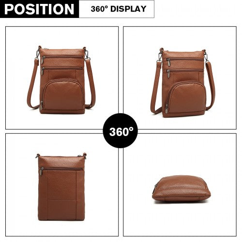 Easy Luggage LB6927 - Miss Lulu Multi Pocket Leather Look RFID-Blocking Cross Body Bag - Brown