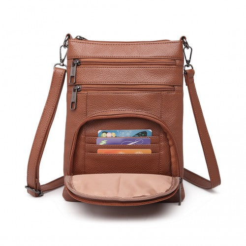 Easy Luggage LB6927 - Miss Lulu Multi Pocket Leather Look RFID-Blocking Cross Body Bag - Brown