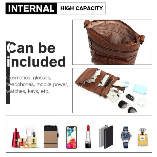 Easy Luggage LB6927 - Miss Lulu Multi Pocket Leather Look RFID-Blocking Cross Body Bag - Brown