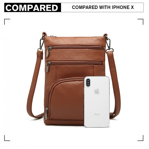 Easy Luggage LB6927 - Miss Lulu Multi Pocket Leather Look RFID-Blocking Cross Body Bag - Brown
