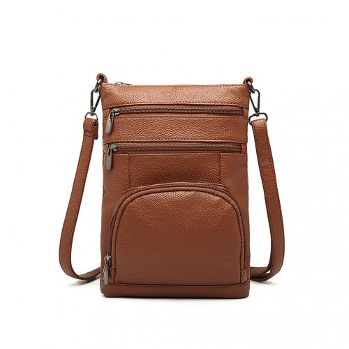 Easy Luggage LB6927 - Miss Lulu Multi Pocket Leather Look RFID-Blocking Cross Body Bag - Brown