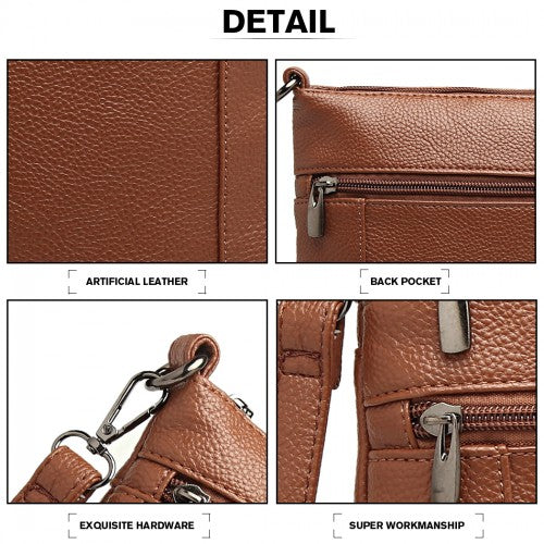 Easy Luggage LB6927 - Miss Lulu Multi Pocket Leather Look RFID-Blocking Cross Body Bag - Brown