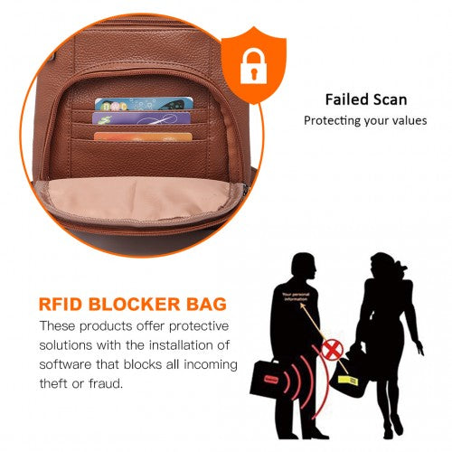 Easy Luggage LB6927 - Miss Lulu Multi Pocket Leather Look RFID-Blocking Cross Body Bag - Brown