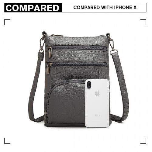 Easy Luggage LB6927 - Miss Lulu Multi Pocket Leather Look RFID-Blocking Cross Body Bag - Grey