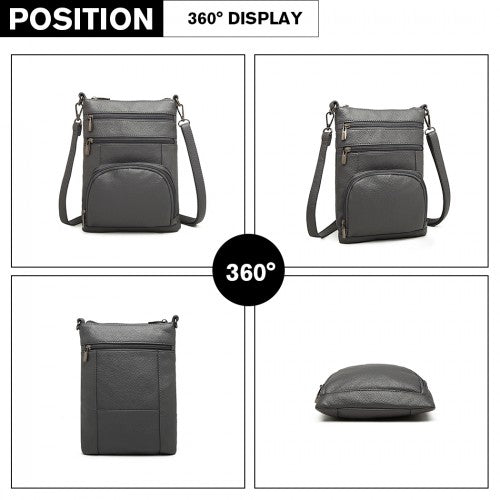 Easy Luggage LB6927 - Miss Lulu Multi Pocket Leather Look RFID-Blocking Cross Body Bag - Grey