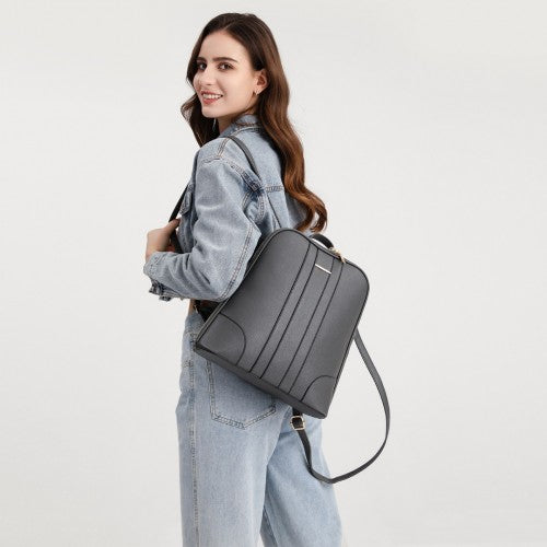 Easy Luggage LD2249 - Miss Lulu 3 Piece Elegant Leather Backpack Set - Grey
