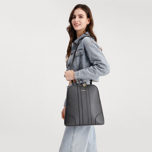 Easy Luggage LD2249 - Miss Lulu 3 Piece Elegant Leather Backpack Set - Grey