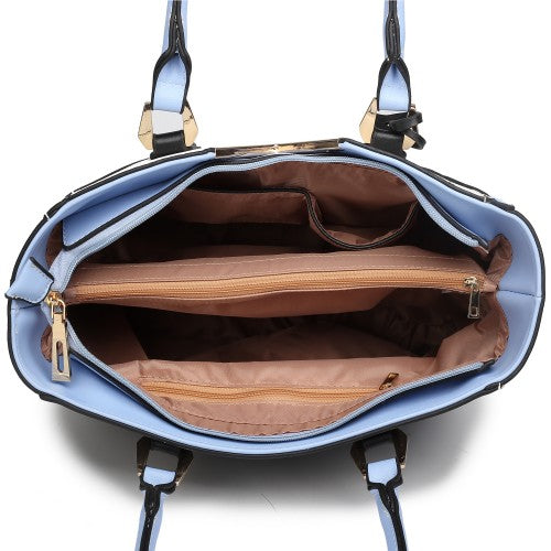 Easy Luggage LG1641 - Miss Lulu Leather Look V-Shape Shoulder Handbag - Blue