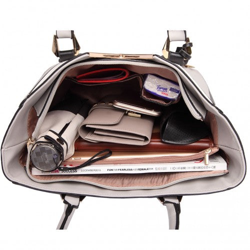 Easy Luggage LG1641 - Miss Lulu Leather Look V-Shape Shoulder Handbag - Grey
