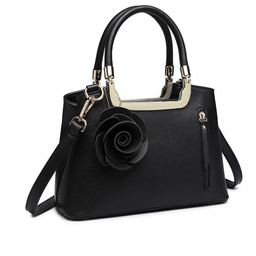 Easy Luggage LG1847 - MISS LULU PU LEATHER ROSE HANGING ORNAMENT HANDBAG - BLACK