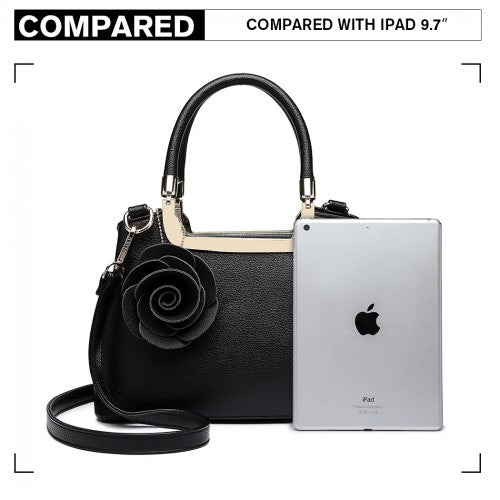 Easy Luggage LG1847 - MISS LULU PU LEATHER ROSE HANGING ORNAMENT HANDBAG - BLACK