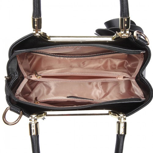 Easy Luggage LG1847 - MISS LULU PU LEATHER ROSE HANGING ORNAMENT HANDBAG - BLACK