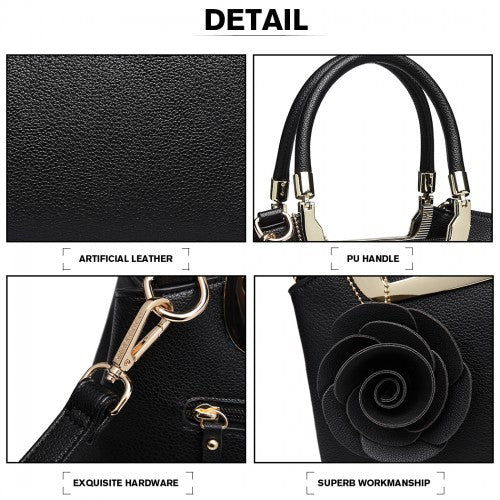 Easy Luggage LG1847 - MISS LULU PU LEATHER ROSE HANGING ORNAMENT HANDBAG - BLACK
