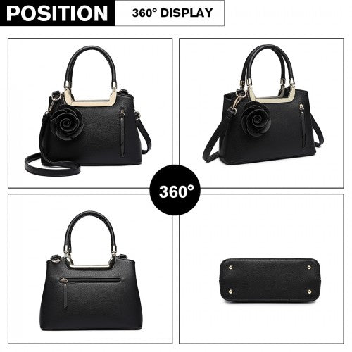 Easy Luggage LG1847 - MISS LULU PU LEATHER ROSE HANGING ORNAMENT HANDBAG - BLACK