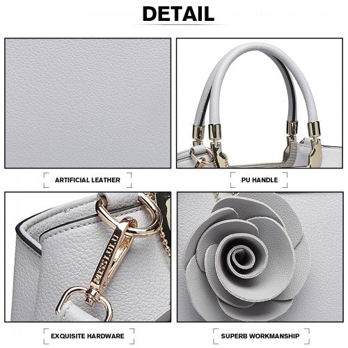 Easy Luggage LG1847 - MISS LULU PU LEATHER ROSE HANGING ORNAMENT HANDBAG - GREY