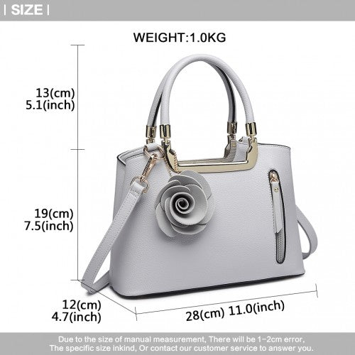 Easy Luggage LG1847 - MISS LULU PU LEATHER ROSE HANGING ORNAMENT HANDBAG - GREY