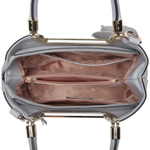 Easy Luggage LG1847 - MISS LULU PU LEATHER ROSE HANGING ORNAMENT HANDBAG - GREY