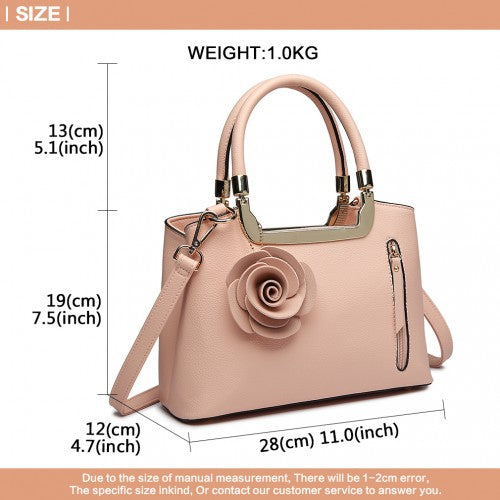 Easy Luggage LG1847 - MISS LULU PU LEATHER ROSE HANGING ORNAMENT HANDBAG - PINK