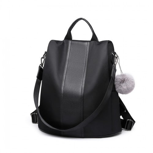 Easy Luggage LG1903 - Miss Lulu Two Way Backpack Shoulder Bag with Pom Pom Pendant - Black
