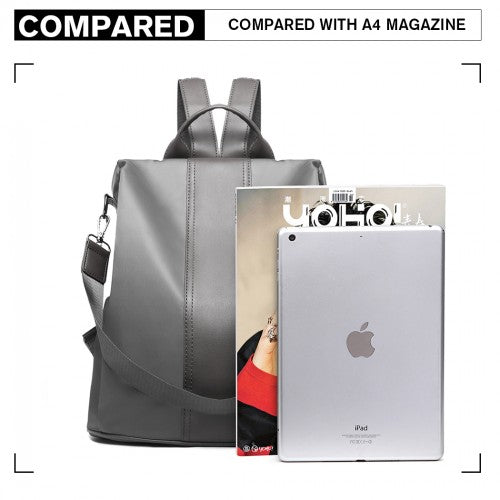 Easy Luggage LG1903 - Miss Lulu Two Way Backpack Shoulder Bag with Pom Pom Pendant - Grey