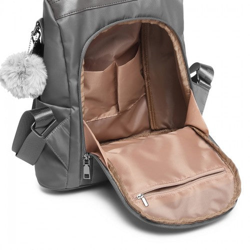 Easy Luggage LG1903 - Miss Lulu Two Way Backpack Shoulder Bag with Pom Pom Pendant - Grey