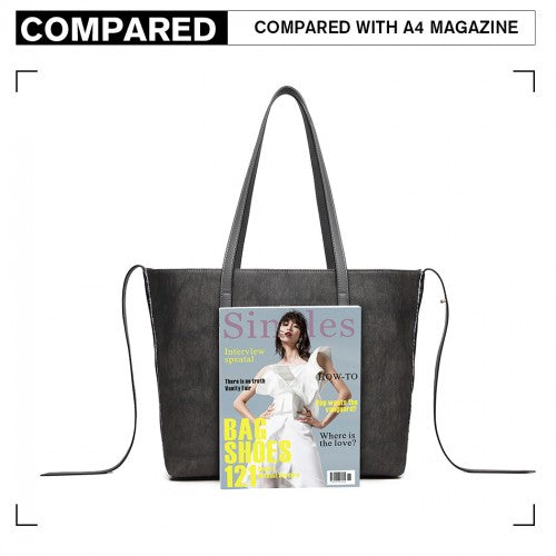 Easy Luggage LG1922 - MISS LULU LEATHER LOOK TWO WAY TOTE SHOULDER BAG - GREY