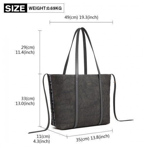 Easy Luggage LG1922 - MISS LULU LEATHER LOOK TWO WAY TOTE SHOULDER BAG - GREY