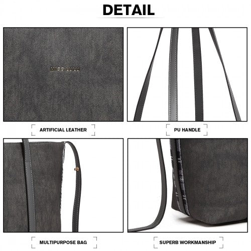 Easy Luggage LG1922 - MISS LULU LEATHER LOOK TWO WAY TOTE SHOULDER BAG - GREY