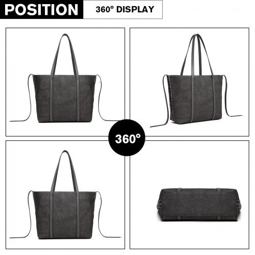 Easy Luggage LG1922 - MISS LULU LEATHER LOOK TWO WAY TOTE SHOULDER BAG - GREY