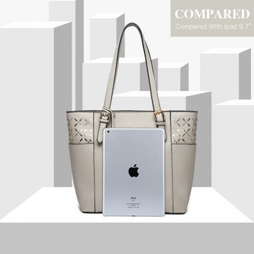 Easy Luggage LG1943 - MISS LULU LASER CUT OUT TOTE SHOPPER BAG - GREY