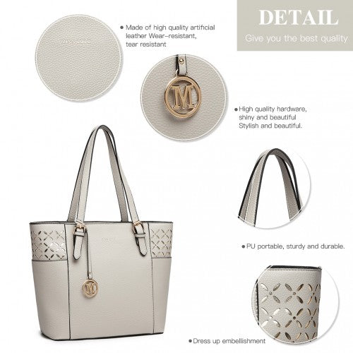 Easy Luggage LG1943 - MISS LULU LASER CUT OUT TOTE SHOPPER BAG - GREY