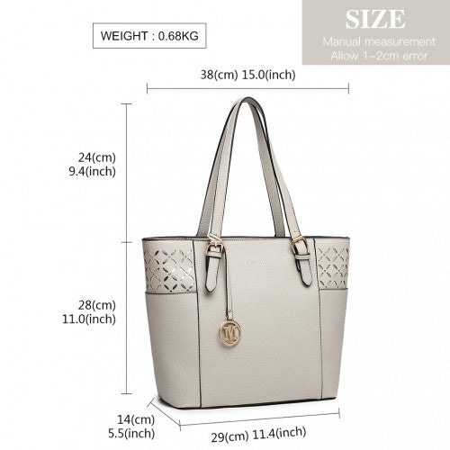 Easy Luggage LG1943 - MISS LULU LASER CUT OUT TOTE SHOPPER BAG - GREY
