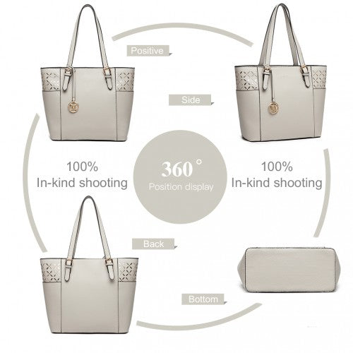 Easy Luggage LG1943 - MISS LULU LASER CUT OUT TOTE SHOPPER BAG - GREY