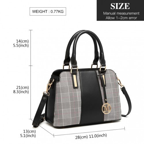 Easy Luggage LG2001 - Miss Lulu Gingham Plaid Panel Shoulder Bag - Black