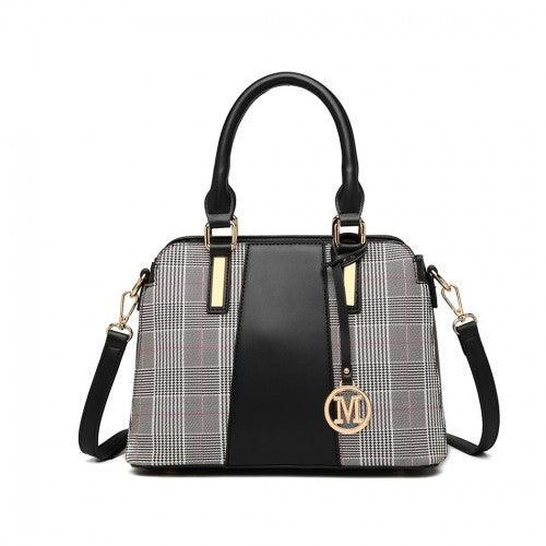 Easy Luggage LG2001 - Miss Lulu Gingham Plaid Panel Shoulder Bag - Black
