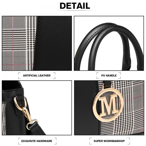 Easy Luggage LG2001 - Miss Lulu Gingham Plaid Panel Shoulder Bag - Black