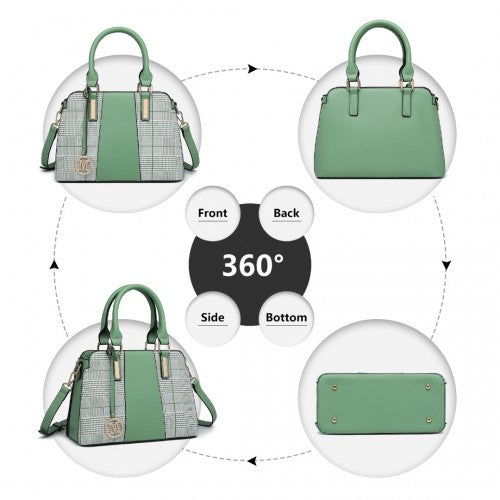 Easy Luggage LG2001 - Miss Lulu Gingham Plaid Panel Shoulder Bag - Green