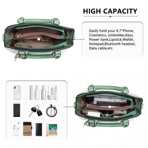Easy Luggage LG2001 - Miss Lulu Gingham Plaid Panel Shoulder Bag - Green