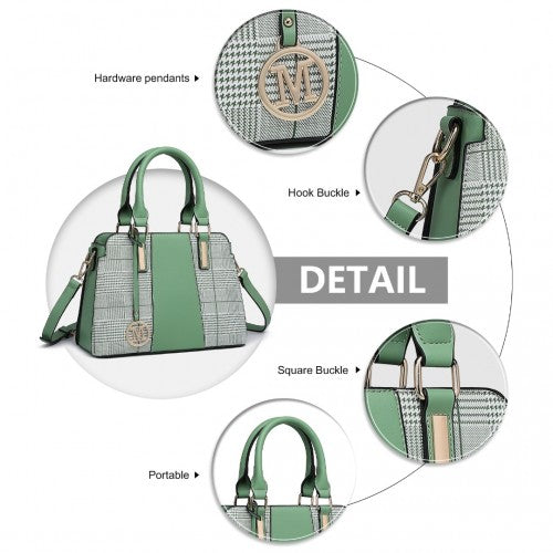 Easy Luggage LG2001 - Miss Lulu Gingham Plaid Panel Shoulder Bag - Green