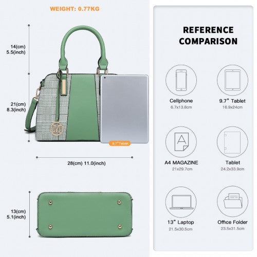 Easy Luggage LG2001 - Miss Lulu Gingham Plaid Panel Shoulder Bag - Green