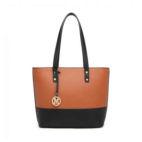 Easy Luggage LG2023 - Miss Lulu 3 Piece Leather Look Tote Bag Set - Black And Brown