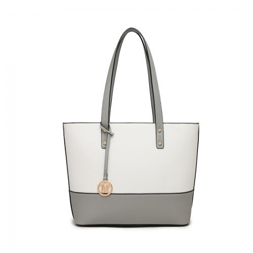 Easy Luggage LG2023 - Miss Lulu 3 Piece Leather Look Tote Bag Set - Grey And White